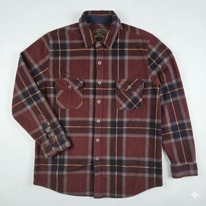 Freedom Foundry Mens XXL Fleece Plaid Button Down Shirt Burgundy Heavyweight